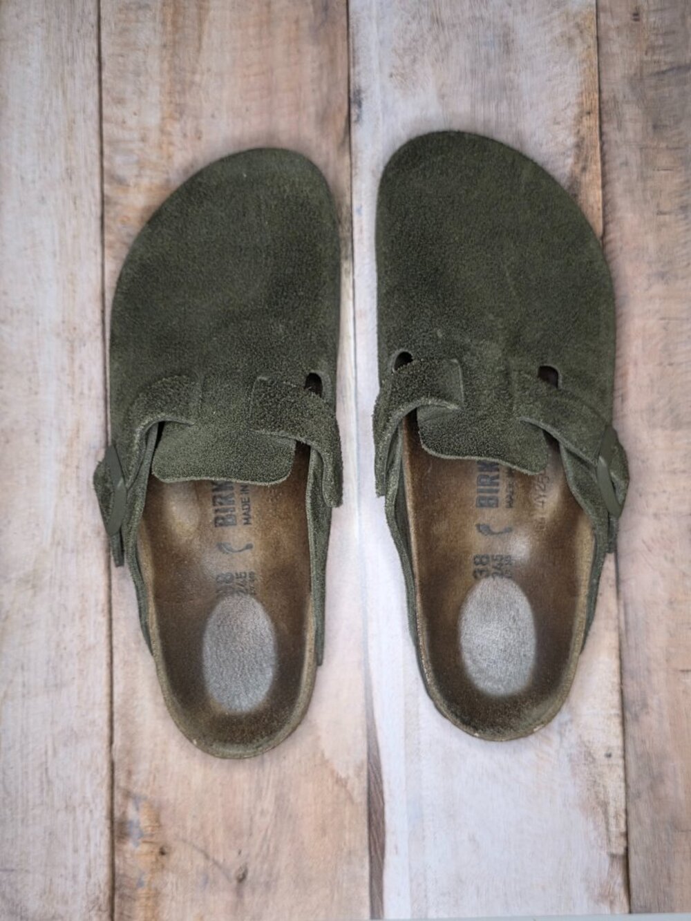 Birkenstock Narrow Fit Green Suede Clogs